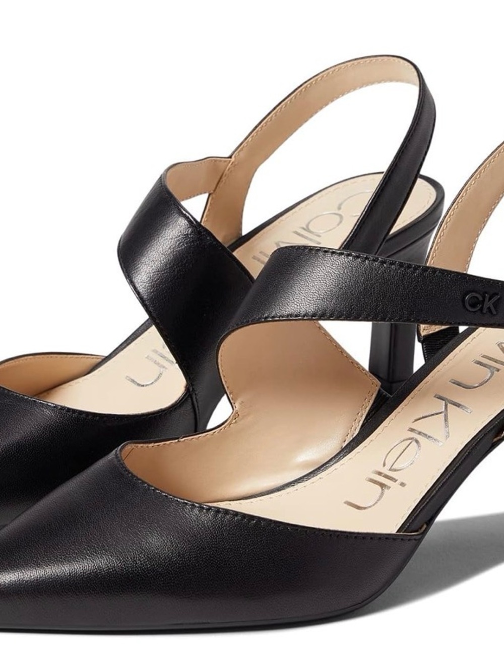 Calvin Klein Larin dress shoes. Black Leather Pointed Slingback Pumps